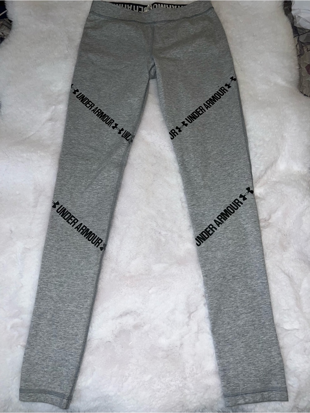Under Armour Grey Leggings with Black Logo Stripes